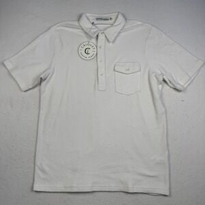 Criquet Polo Shirt Mens Large White Cotton Terry Pocket Button Down Golf